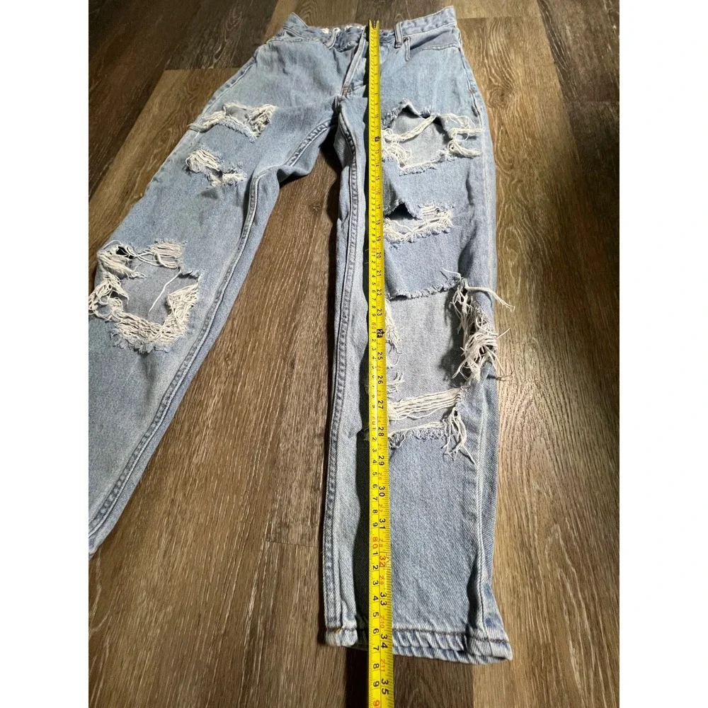 S.O.N.G. Distressed Mom Jeans Womens 3/26 Light Wash Blue Good Ripped Denim